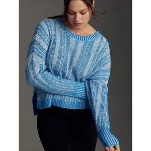 Pilcro by Anthropologie blue/white crewneck knit high-low sweater (XXS)